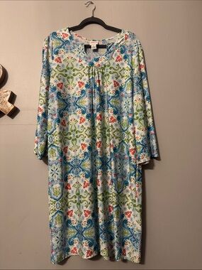 Ruby Rd. Blue, Green & Coral Paisley-Print Long Sleeve Dress size xl